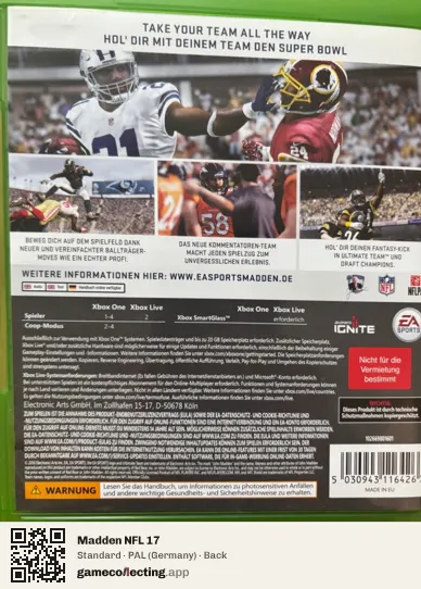 Madden NFL 17 Xbox One, Germany box back