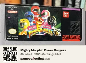 Mighty Morphin Power Rangers Super Nintendo Entertainment System, NTSC cartridge label
