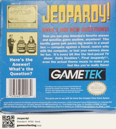 Jeopardy! Game Boy, NTSC box back