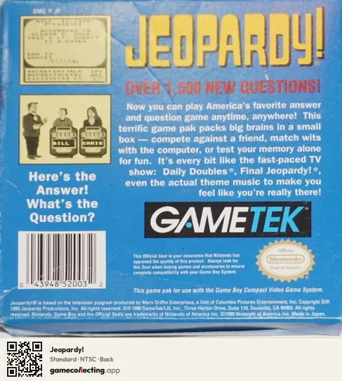 Jeopardy! Game Boy, NTSC box back