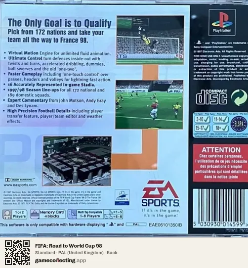 FIFA: Road to World Cup 98 PlayStation, United Kingdom box back
