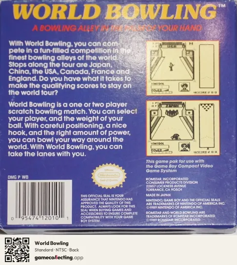 World Bowling Game Boy, NTSC box back