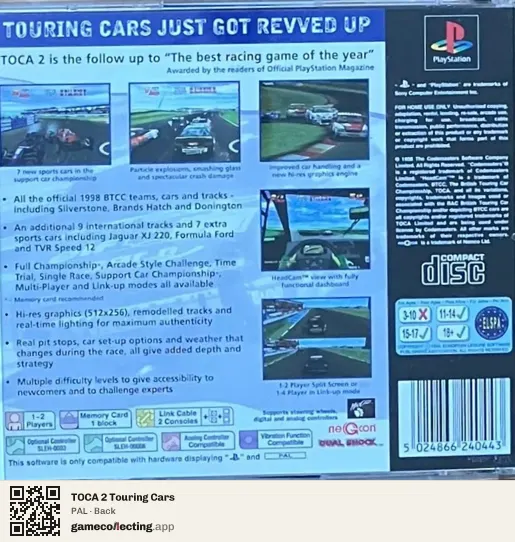 TOCA 2 Touring Cars PlayStation, PAL box back