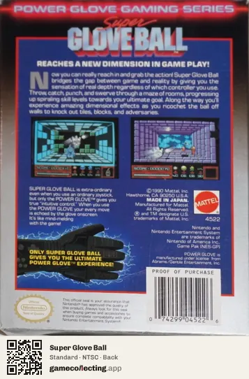 Super Glove Ball Nintendo Entertainment System, NTSC box back