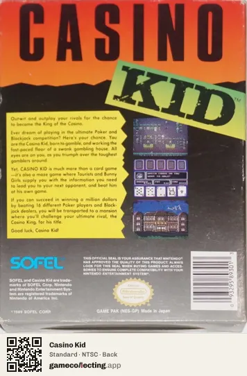 Casino Kid Nintendo Entertainment System, NTSC box back