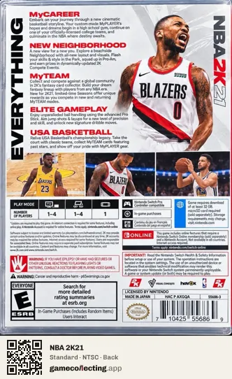 NBA 2K21 Nintendo Switch, NTSC box back