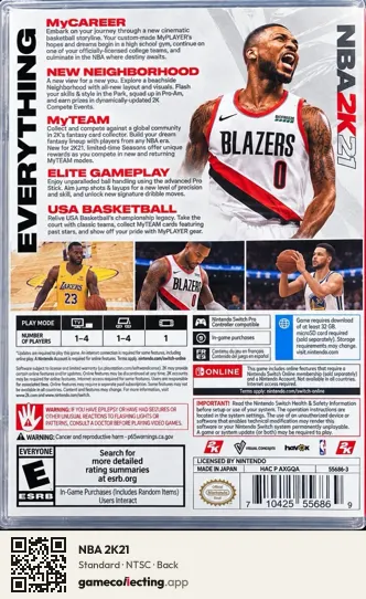 NBA 2K21 Nintendo Switch, NTSC box back