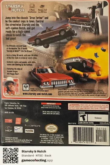 Starsky & Hutch Nintendo GameCube, NTSC box back