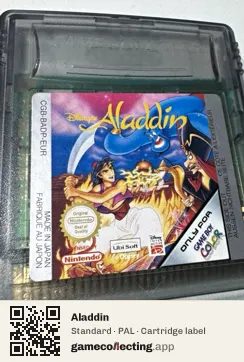 Aladdin Game Boy Color, PAL cartridge label