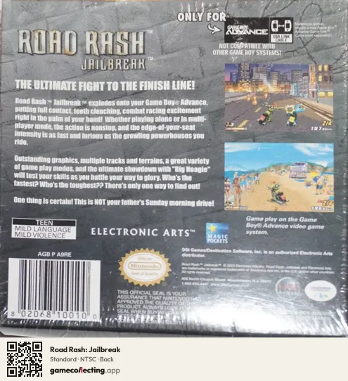 Road Rash: Jailbreak Game Boy Advance, NTSC box back