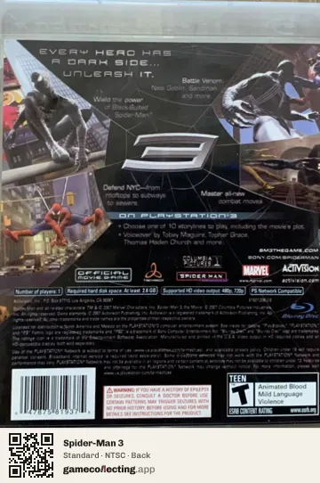 Spider-Man 3 PlayStation 3, NTSC box back