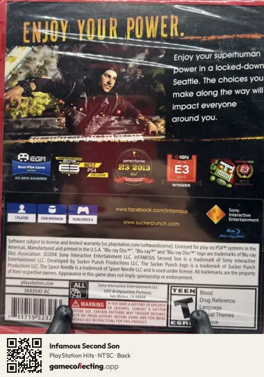 Infamous Second Son PlayStation 4, NTSC box back