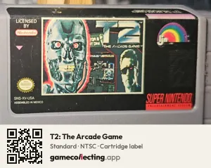 T2: The Arcade Game Super Nintendo Entertainment System, NTSC cartridge label