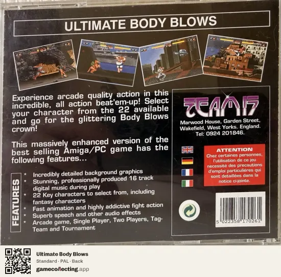 Ultimate Body Blows Amiga CD32, PAL box back