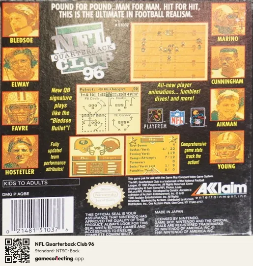 NFL Quarterback Club 96 Game Boy, NTSC box back