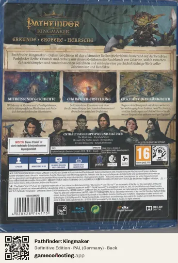 Pathfinder: Kingmaker PlayStation 4, Germany box back