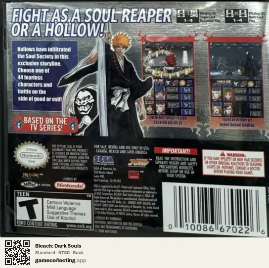 Bleach: Dark Souls Nintendo DS, NTSC box back