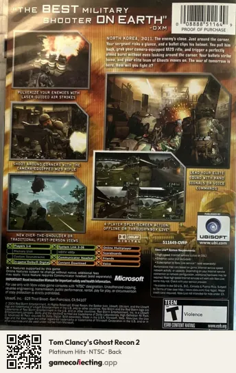 Tom Clancy's Ghost Recon 2 Xbox, NTSC box back