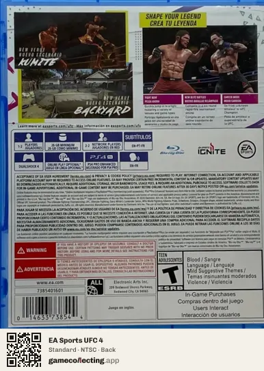 EA Sports UFC 4 PlayStation 4, NTSC box back