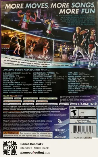 Dance Central 2 Xbox 360, NTSC box back