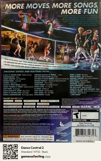 Dance Central 2 Xbox 360, NTSC box back