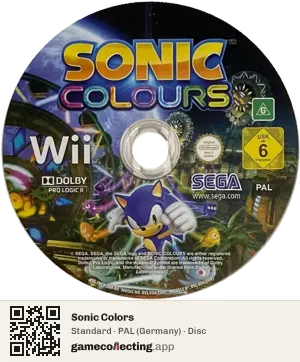 Sonic Colors Nintendo Wii, PAL disc