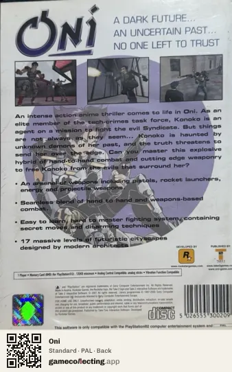 Oni PlayStation 2, PAL box back