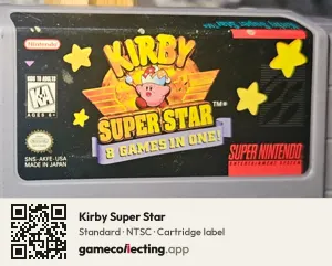 Kirby Super Star Super Nintendo Entertainment System, NTSC cartridge label