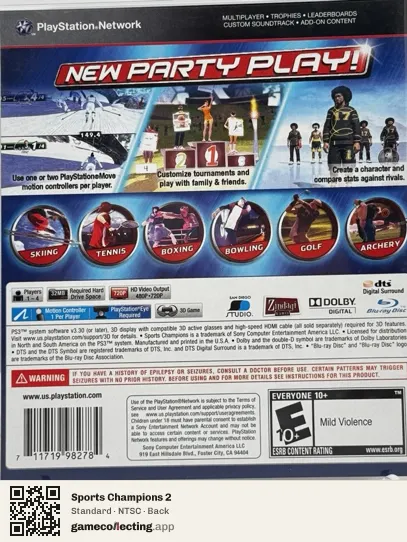 Sports Champions 2 PlayStation 3, NTSC box back