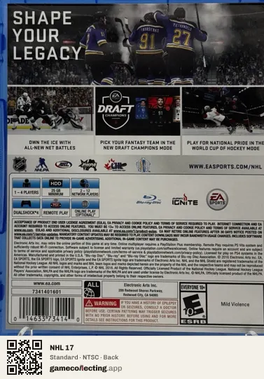 NHL 17 PlayStation 4, NTSC box back