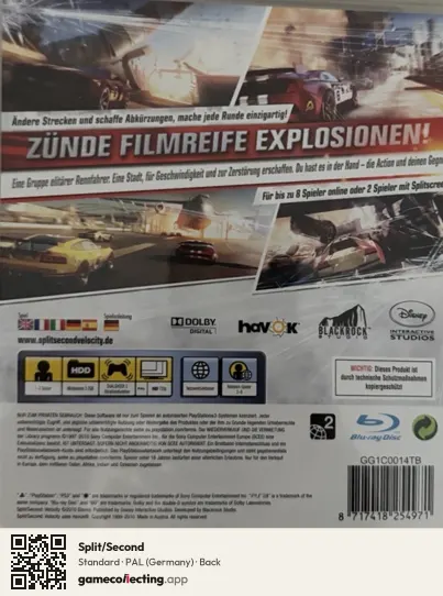 Split/Second PlayStation 3, Germany box back