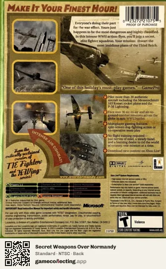 Secret Weapons Over Normandy Xbox, NTSC box back