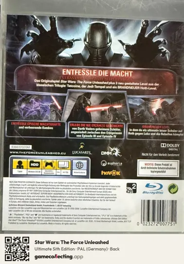 Star Wars: The Force Unleashed PlayStation 3, Germany box back