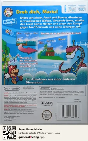 Super Paper Mario Nintendo Wii, Germany box back