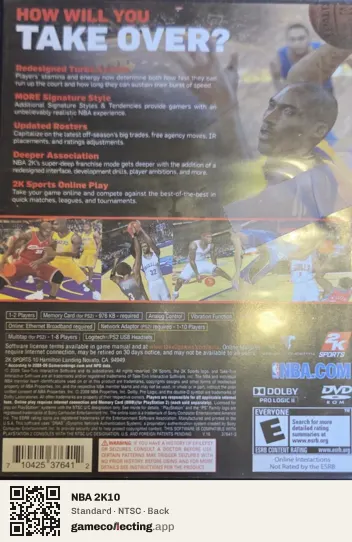 NBA 2K10 PlayStation 2, NTSC box back