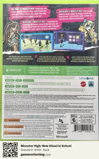 Monster High: New Ghoul in School Xbox 360, NTSC box back