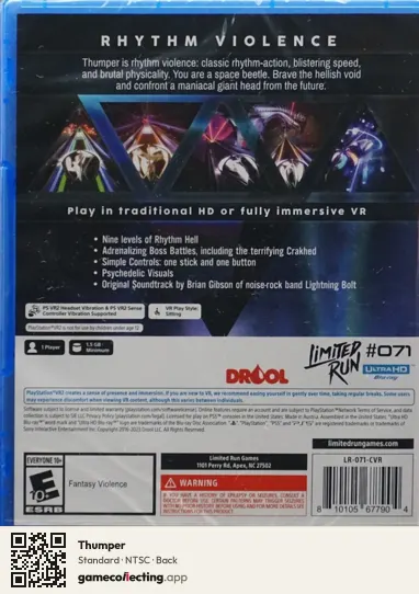 Thumper PlayStation 5, NTSC box back