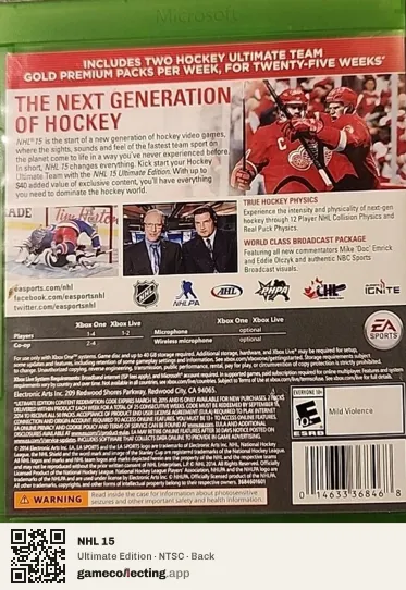 NHL 15 Xbox One, NTSC box back