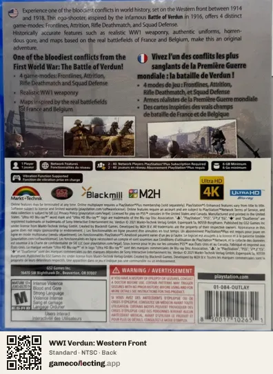 WWI Verdun: Western Front PlayStation 5, NTSC box back