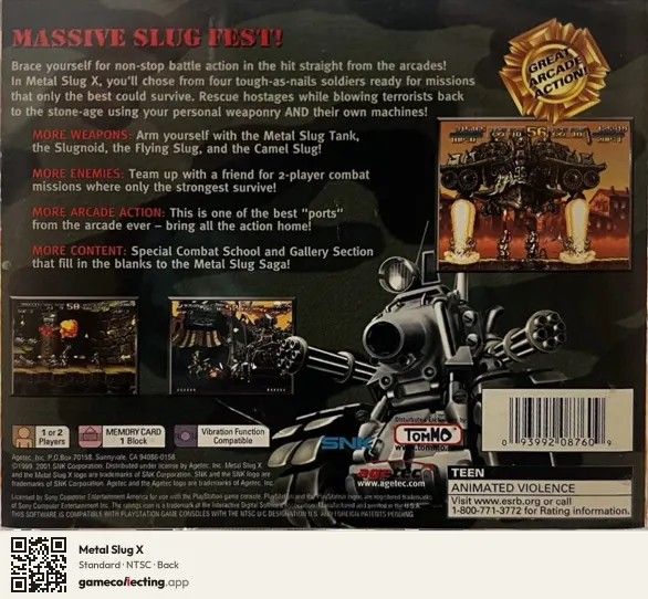 Metal Slug X PlayStation, NTSC box back