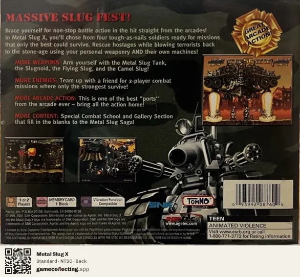 Metal Slug X PlayStation, NTSC box back