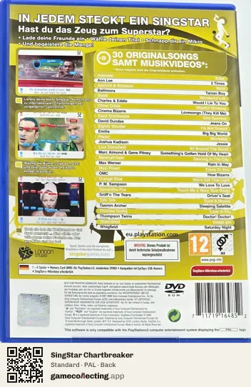 SingStar Chartbreaker PlayStation 2, PAL box back