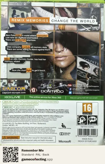 Remember Me Xbox 360, PAL box back