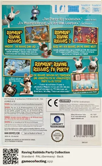 Raving Rabbids Party Collection Nintendo Wii, Germany box back