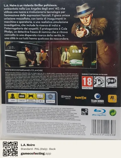 L.A. Noire PlayStation 3, Italy box back