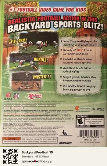 Backyard Football '10 Xbox 360, NTSC box back