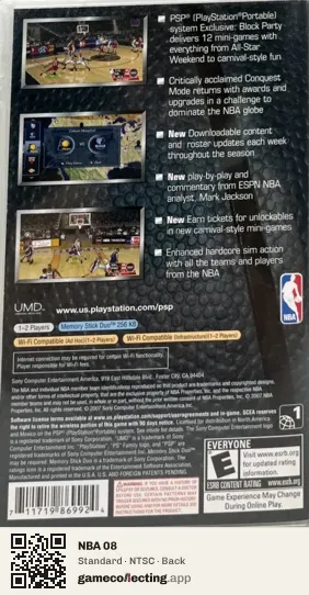 NBA 08 PlayStation Portable, NTSC box back