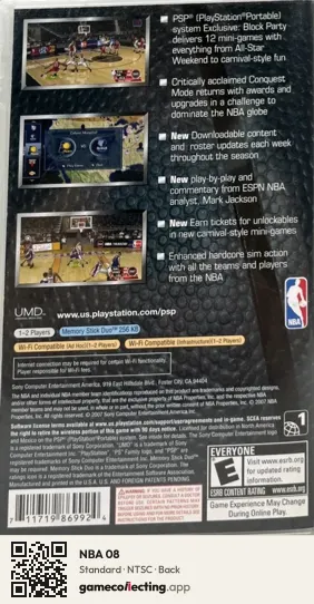 NBA 08 PlayStation Portable, NTSC box back