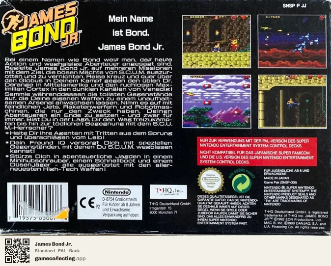 James Bond Jr. Super Nintendo Entertainment System, PAL box back