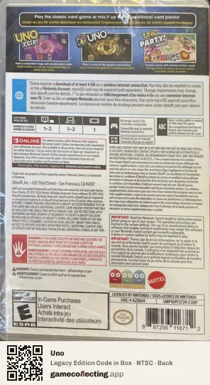 Uno Nintendo Switch, NTSC box back